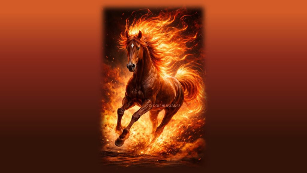 Feuer-Pferd mit Flammenmähne als Sinnbild für Transformation und starke Jahresenergie 2026