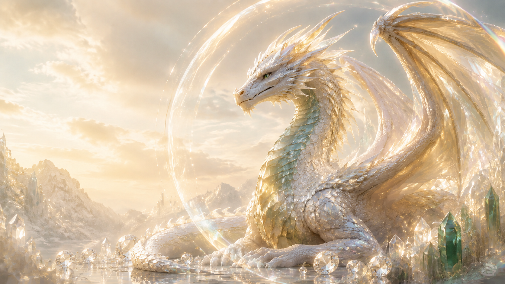 Leuchtender Diamant-Drache als Symbol für energetischen Selbstschutz