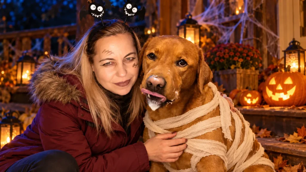 DOLPHi und Budino in Halloween-Kostümen mit Mumienbandagen.