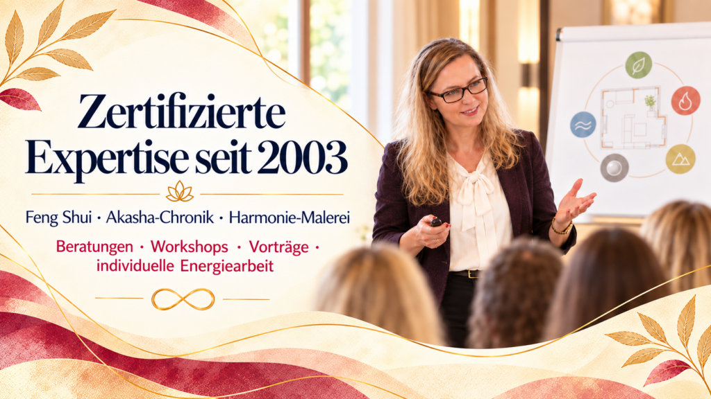 DOLPHi BALANCE Expertin bei einem Vortrag über Feng Shui, Akasha-Chronik und Harmonie-Malerei – zertifizierte Expertise seit 2003.